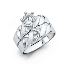 Load image into Gallery viewer, 14K White Gold 4mm CZ Wedding Trio Ladies Wedding Band Sets