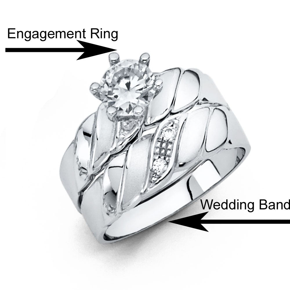14K White Gold 4mm CZ Wedding Trio Ladies Wedding Band Sets
