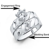 14K White Gold 4mm CZ Wedding Trio Ladies Wedding Band Sets