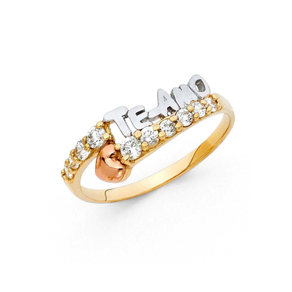 14K Tri Color 7mm Clear CZ Assorted Teamo Ring