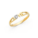 14K Two Tone 3mm Clear CZ Assorted I Love You Ring