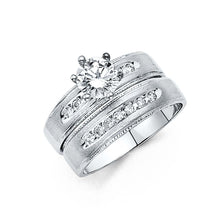 Load image into Gallery viewer, 14K White Gold 4mm CZ Wedding Trio Ladies Wedding Band Sets