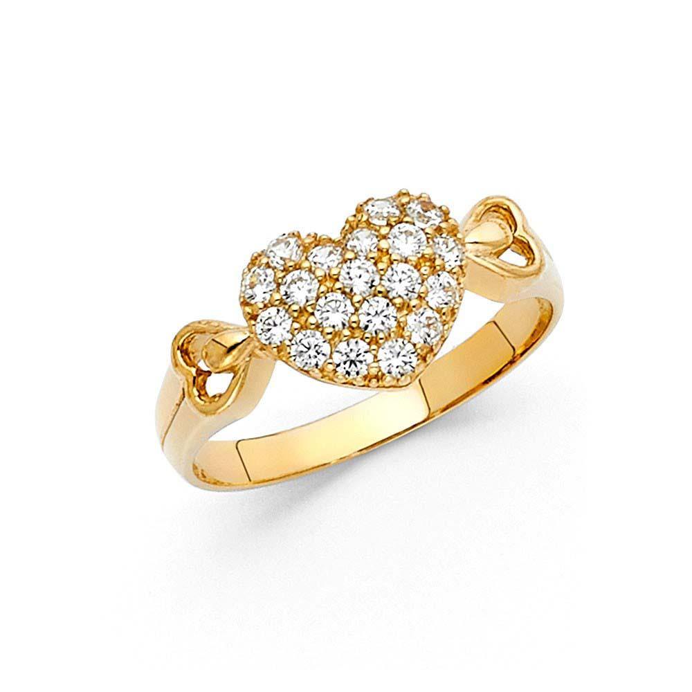 14K Yellow Gold 9mm Clear CZ Fancy Heart Ring