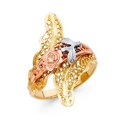 14K Tri Color 25mm Assorted Fancy Flower Ring - silverdepot