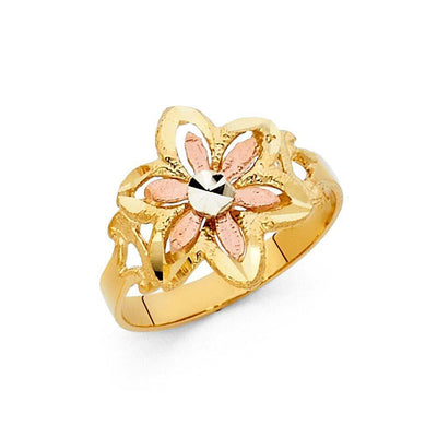14K Tri Color 15mm Assorted Fancy Flower Ring - silverdepot