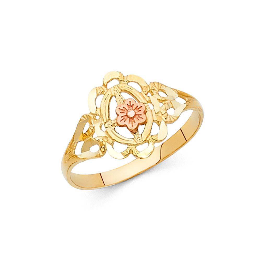 14K Tri Color 11mm Assorted Fancy Flower Ring - silverdepot