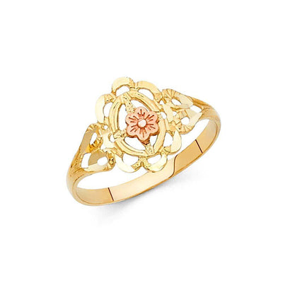 14K Tri Color 11mm Assorted Fancy Flower Ring - silverdepot