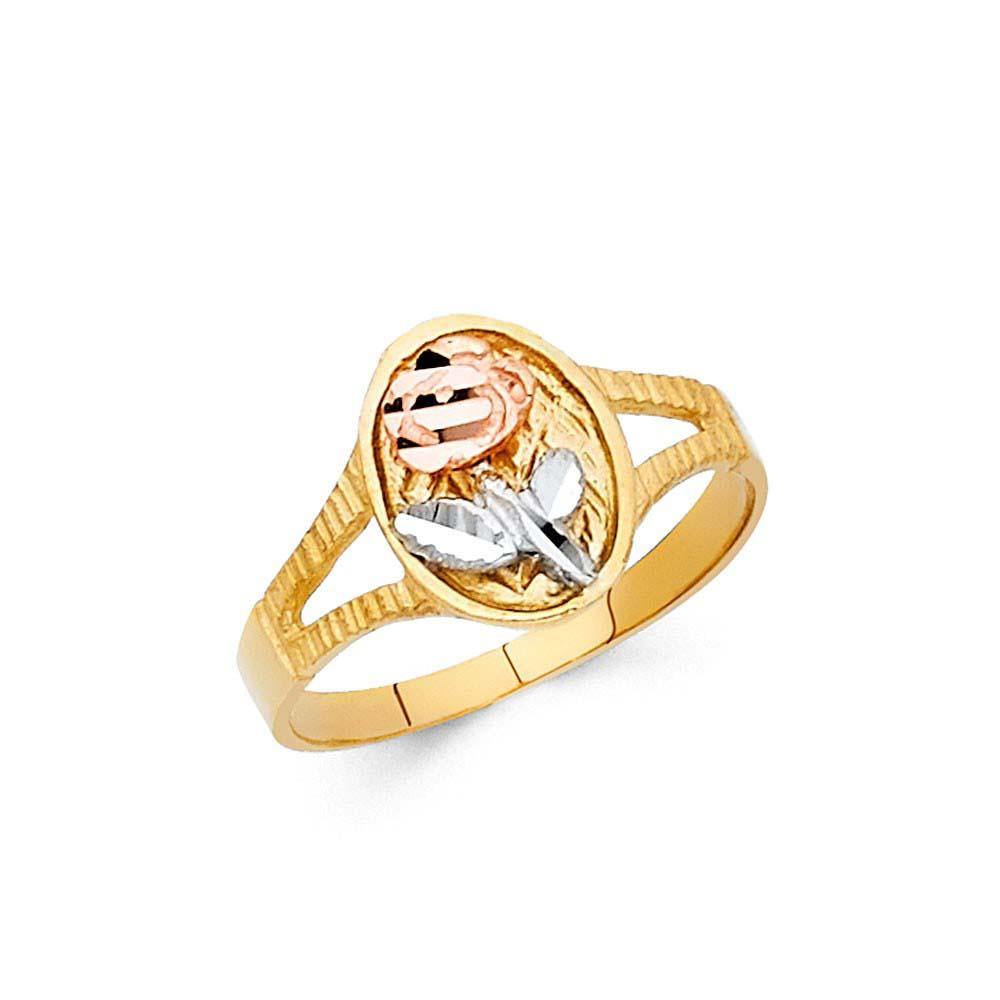 14K Tri Color 10mm Assorted Fancy Flower Ring