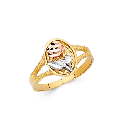 14K Tri Color 10mm Assorted Fancy Flower Ring - silverdepot