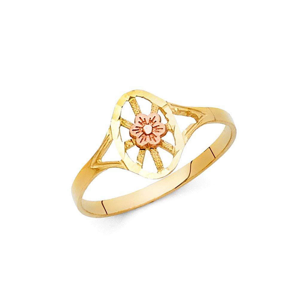14K Tri Color 10mm Assorted Fancy Flower Ring - silverdepot