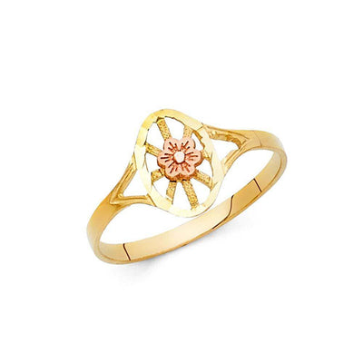 14K Tri Color 10mm Assorted Fancy Flower Ring - silverdepot