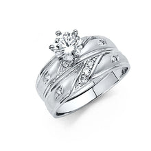 Load image into Gallery viewer, 14K White Gold 4mm CZ Wedding Trio Ladies Wedding Band Sets