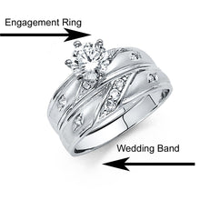 Load image into Gallery viewer, 14K White Gold 4mm CZ Wedding Trio Ladies Wedding Band Sets