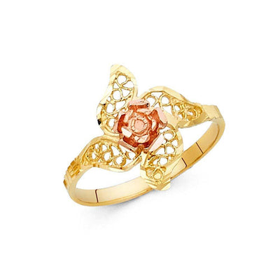 14K Tri Color 15mm Assorted Fancy Flower Ring - silverdepot