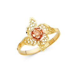 14K Tri Color 15mm Assorted Fancy Flower Ring