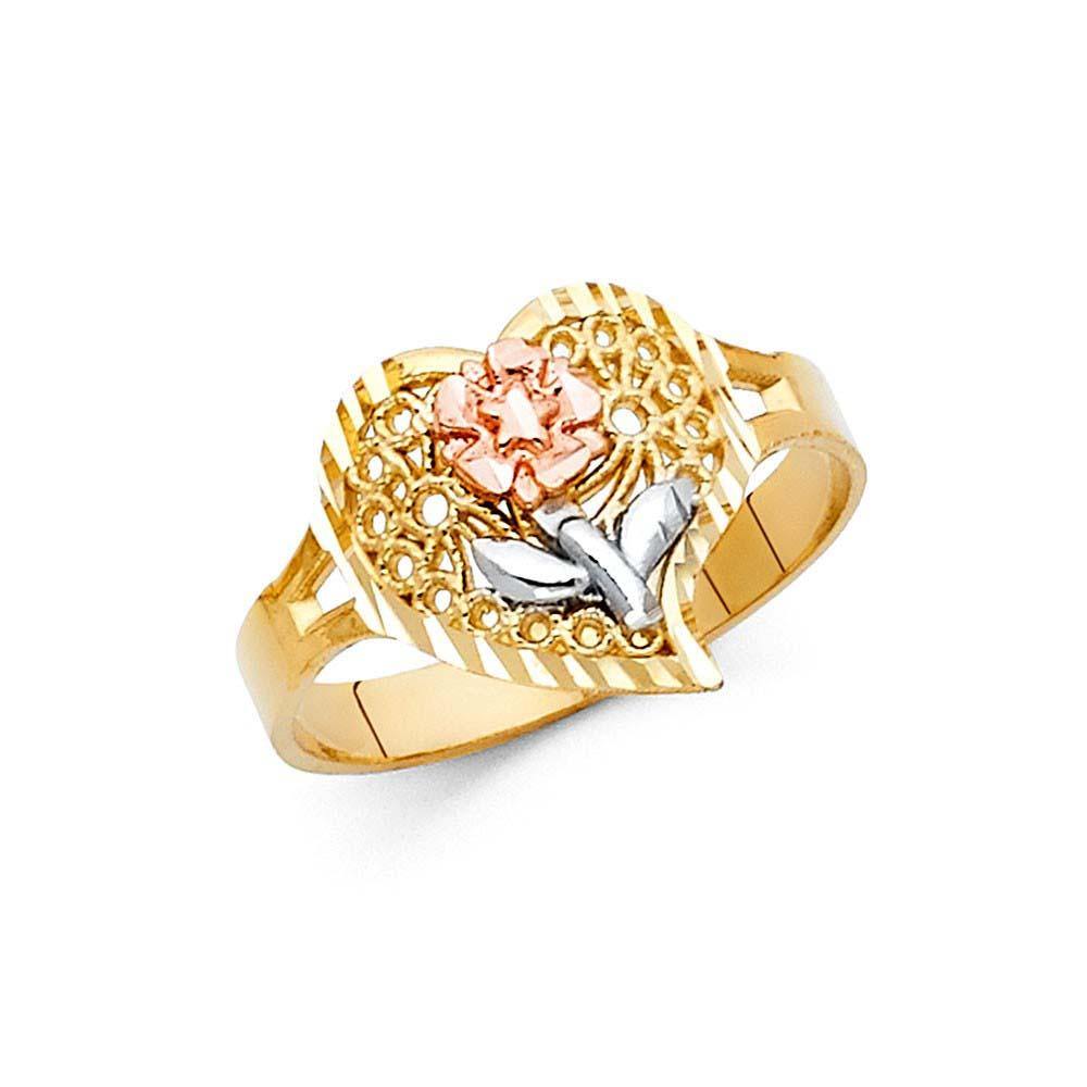 14K Tri Color 13mm Assorted Fancy Flower Ring - silverdepot