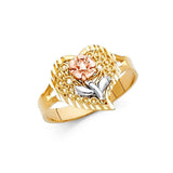 14K Tri Color 13mm Assorted Fancy Flower Ring