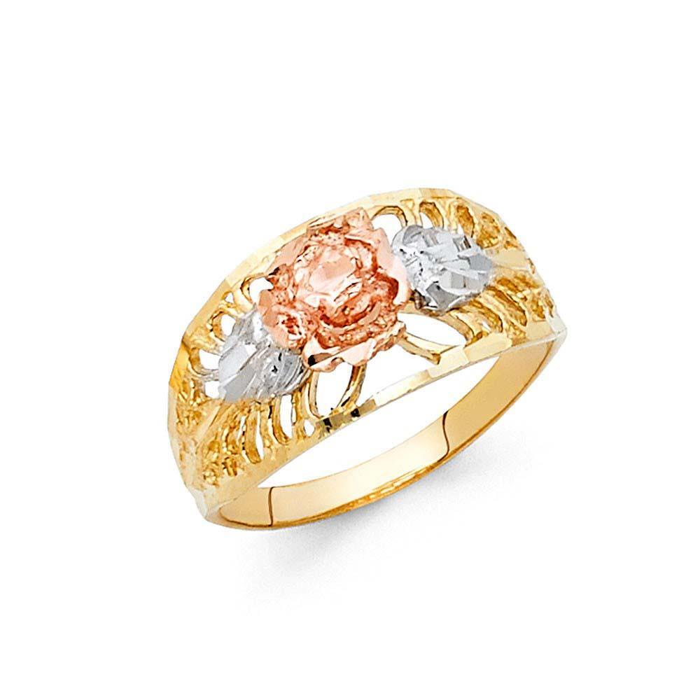 14K Tri Color 10mm Assorted Fancy Flower Ring