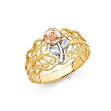 Load image into Gallery viewer, 14K Tri Color 11mm Assorted Fancy Flower Ring - silverdepot