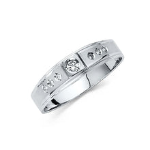 Load image into Gallery viewer, 14K White Gold 4mm CZ Wedding Trio Mens Band Sets