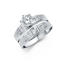Load image into Gallery viewer, 14K White Gold 3mm CZ Wedding Trio Ladies Wedding Band Sets