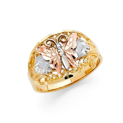 14K Tri Color 13mm Assorted Fancy Butterfly Ring - silverdepot