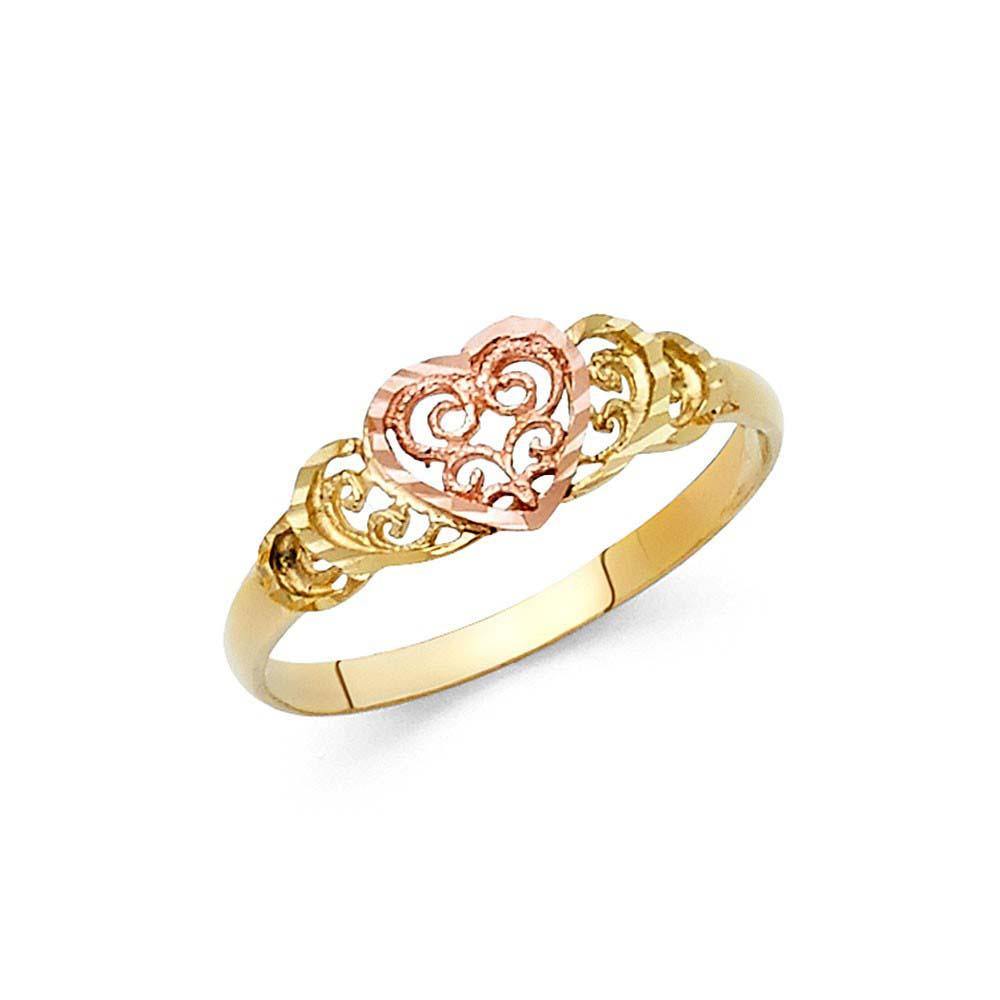 14K Two Tone 7mm Fancy Heart Ring