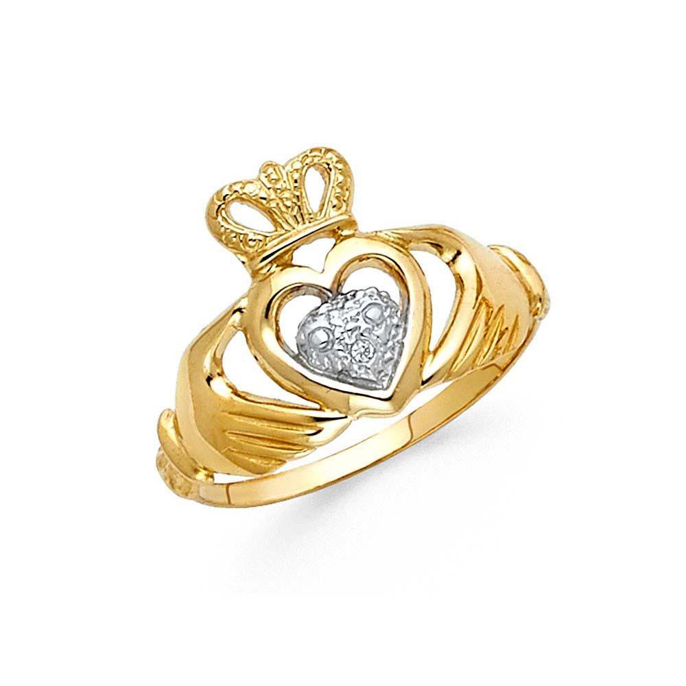 14K Two Tone 13mm Fancy Claddagh Ring