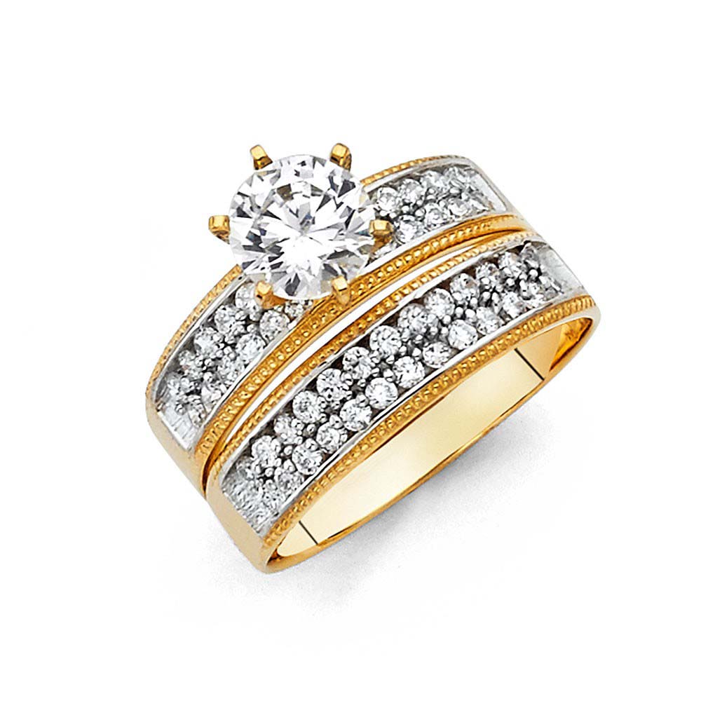 14K Two Tone Gold Round 4mm CZ Ladies Wedding Band