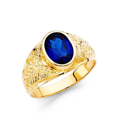 14K Yellow Gold 11mm Blue CZ Ring - silverdepot