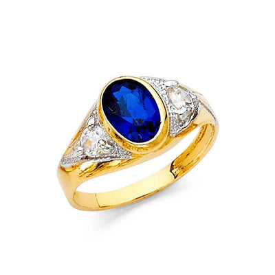 14K Yellow Gold 10mm Blue CZ Ring - silverdepot