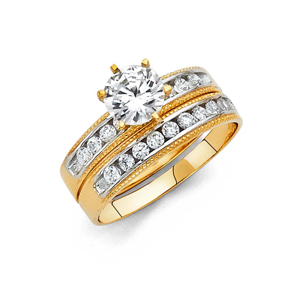 14K Two Tone Gold Round 3mm CZ Ladies Wedding Band