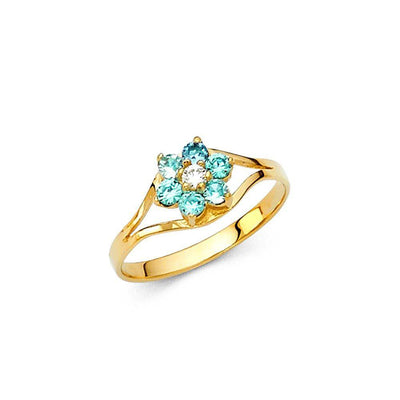 14K Yellow Gold Blue CZ DEC Birth Stone Babies Ring - silverdepot
