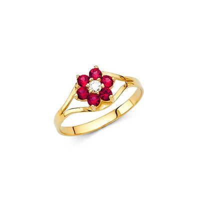 14K Yellow Gold Red CZ JUL Birth Stone Babies Ring - silverdepot