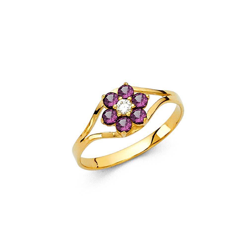 14K Yellow Gold Purple CZ JUN Birth Stone Babies Ring