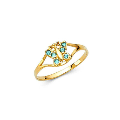 14K Yellow Gold Blue CZ DEC Birth Stone Babies Ring - silverdepot