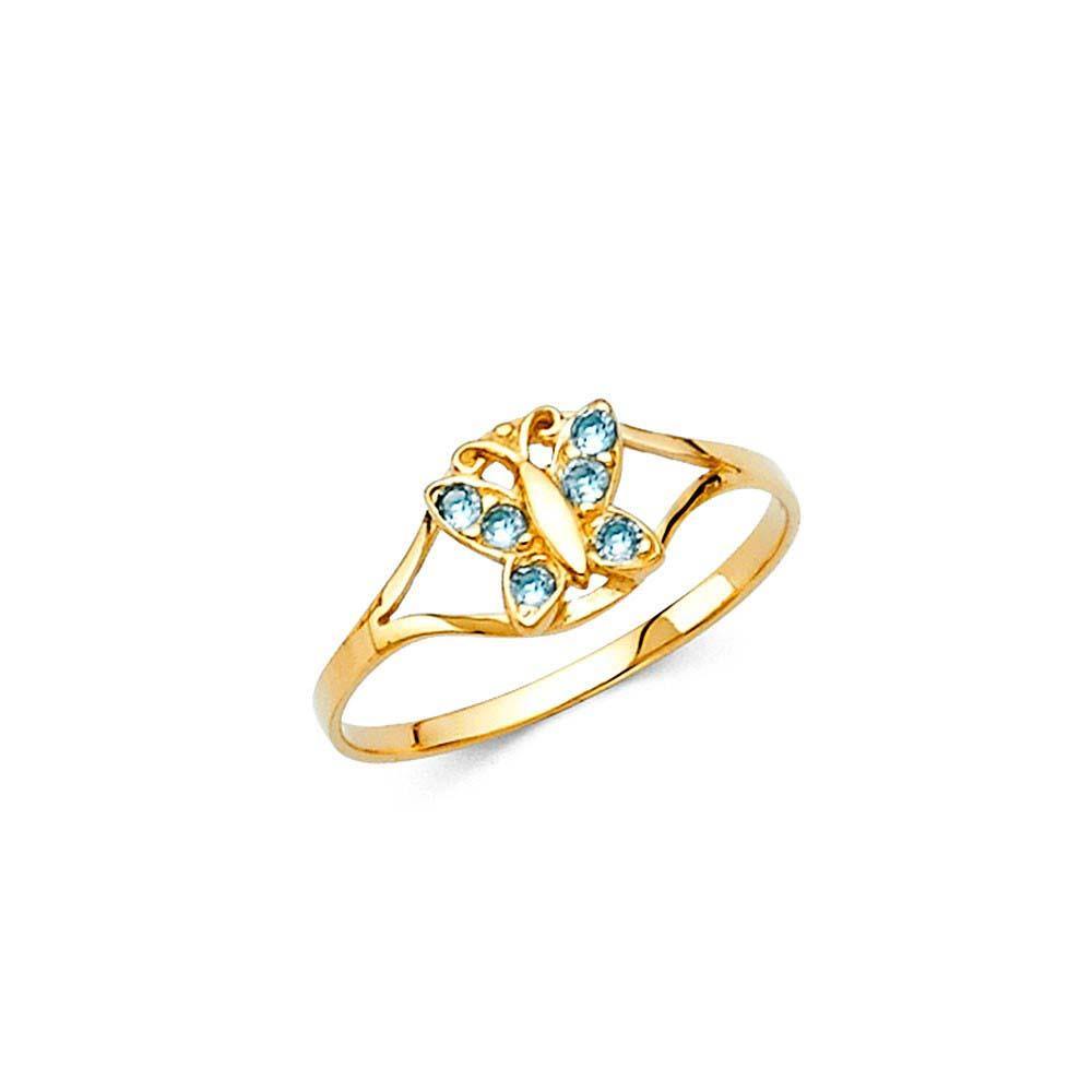 14K Yellow Gold Blue CZ MAR Birth Stone Babies Ring