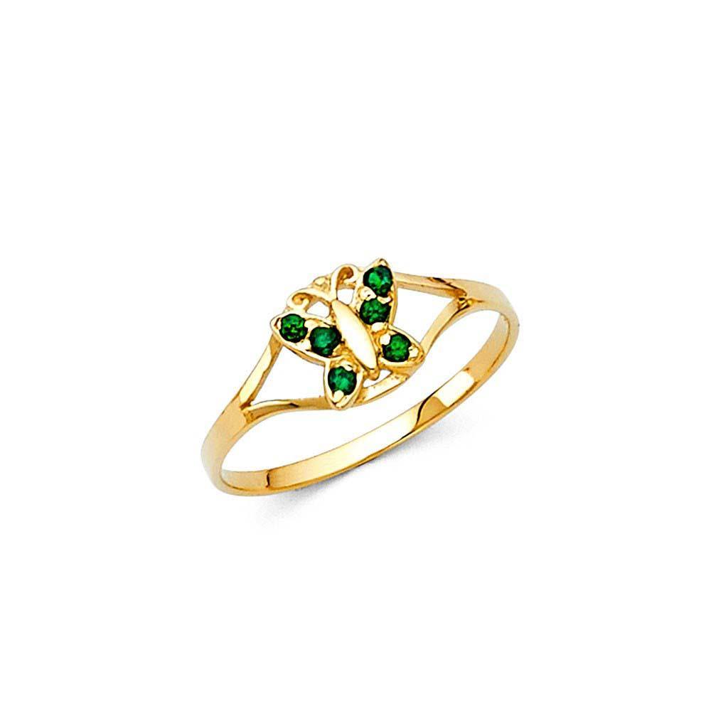14K Yellow Gold Green CZ MAY Birth Stone Babies Ring - silverdepot