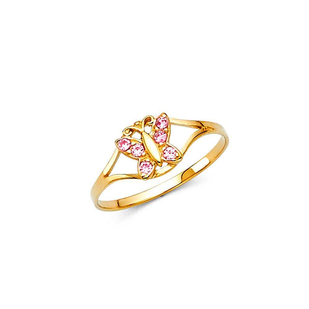 14K Yellow Gold Pink CZ OCT Birth Stone Babies Ring