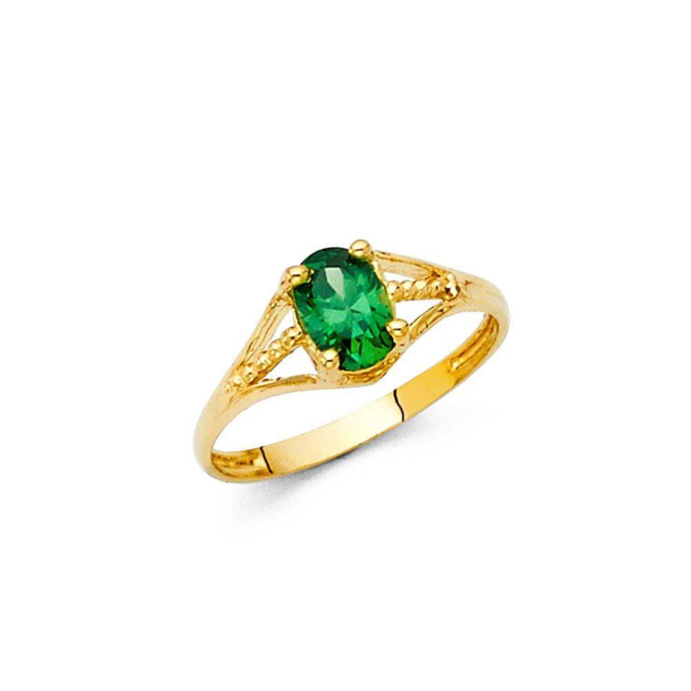 14K Yellow Gold Green CZ MAY Birth Stone Babies Ring