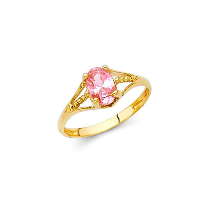 14K Yellow Gold Pink CZ OCT Birth Stone Babies Ring - silverdepot