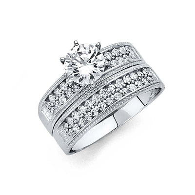 14K White Gold Round 4mm CZ Ladies Wedding Band