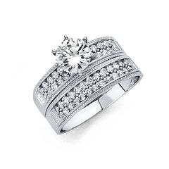 14K White Gold Round 4mm CZ Ladies Wedding Band