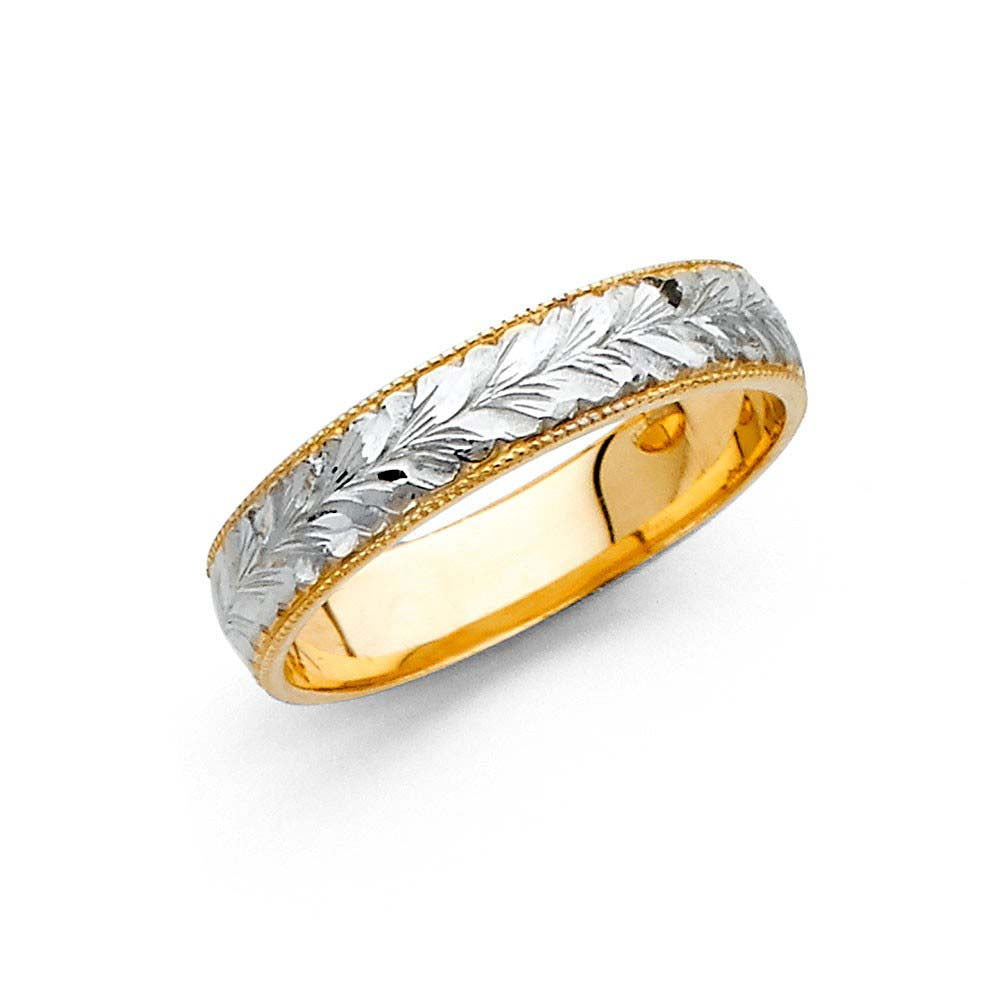 14K Two Tone Gold 4mm Fancy Ladies Wedding Band