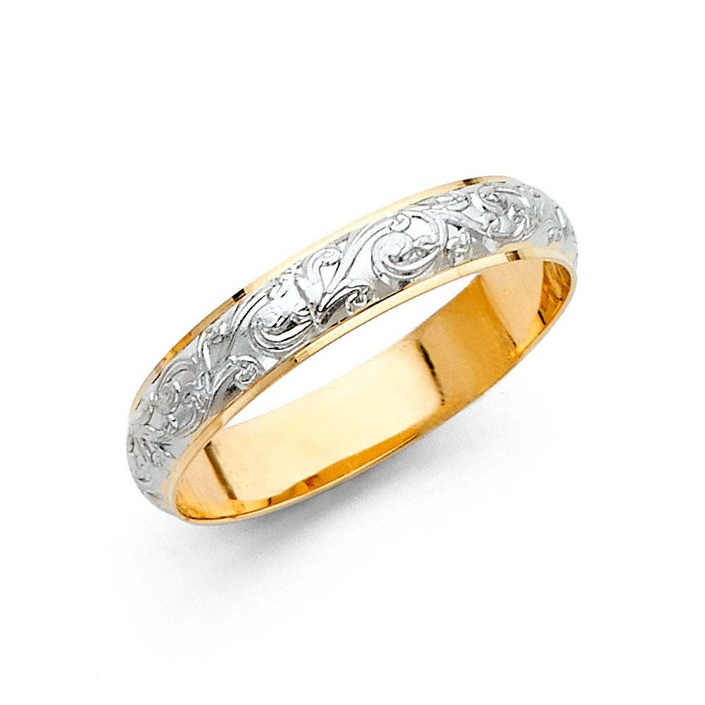 14K Two Tone Gold 4mm Fancy Men's Wedding Band