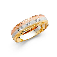 Load image into Gallery viewer, 14K Tri Color Gold 6mm Fancy DC Men&#39;s Wedding Band