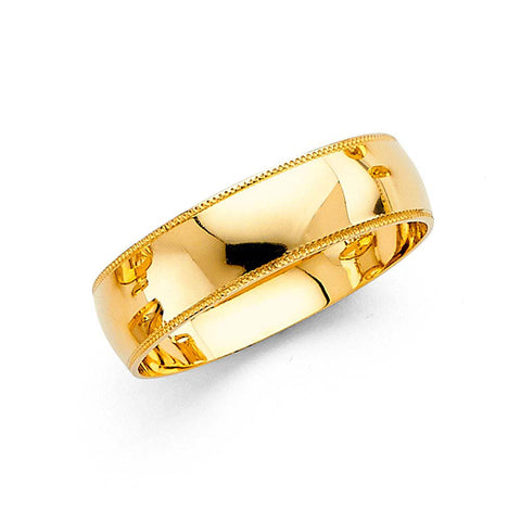 14K Yellow Gold 6mm Milgrain Ladies Wedding Band