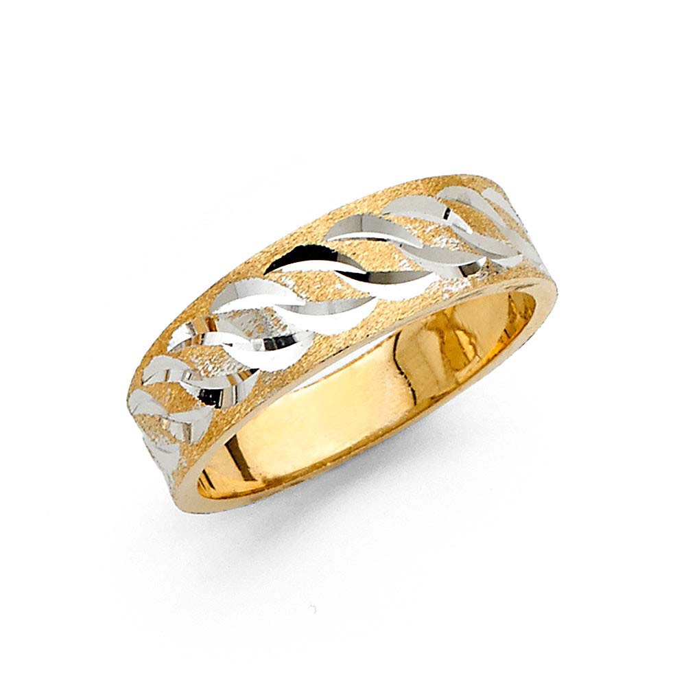 14K Two Tone 6mm DC Tapered Sizeable Men's FancyWedding Band