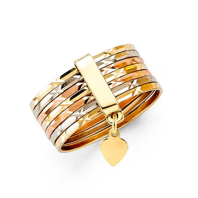 14K Tri Color 8mm 7 Days Seminario Rings Band