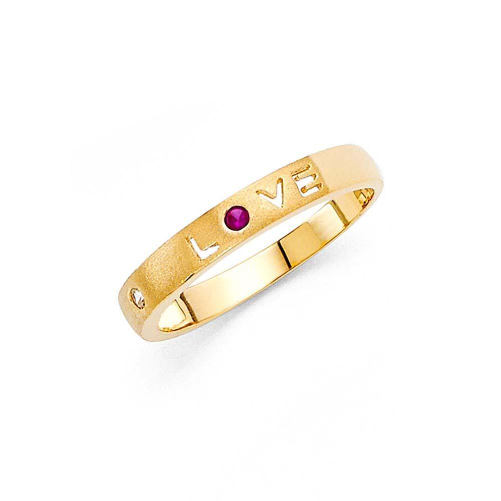 14K Yellow Gold 3mm Pink and Clear CZ Assorted Heart Ring - silverdepot